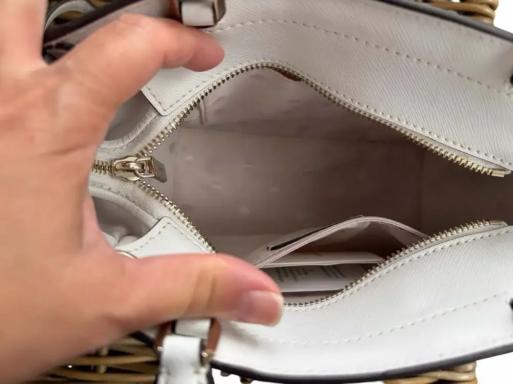 Kate Spade Staci Medium Straw “whitedove” Leather Satchel
